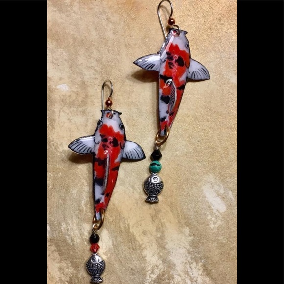 Custom painted KOI earrings by Lorena Designs - Picture 2 of 2